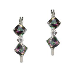 10k White Gold Mystic Green Topaz and Cubic Zirconia Hoop Earrings