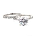 Silvertone High-polish Round-cut Solitaire Cubic Zirconia Bridal Set