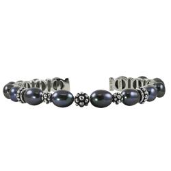 Pearls For You Silver Black Freshwater Pearl Cuff (6.5-7.5 mm)