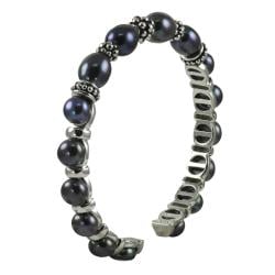 Pearls For You Silver Black Freshwater Pearl Cuff (6.5-7.5 mm)