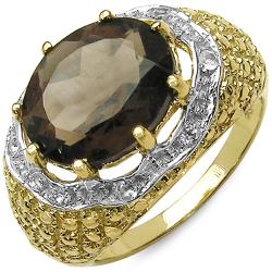 Malaika 14k Gold over Silver Smokey Quartz and White Topaz Ring