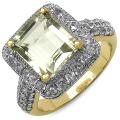 14k Gold over Silver Green Amethyst and White Topaz Ring
