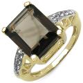 14k Gold over Silver Smokey Quartz and White Topaz Ring