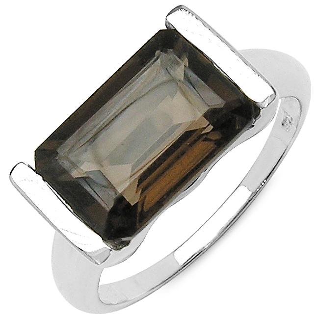 Sterling Silver Emerald cut Smokey Quartz Fashion Ring  