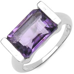 Sterling Silver Emerald-cut Amethyst Fashion Ring