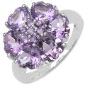 Sterling Silver Genuine Amethyst Hearts Ring