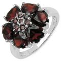 Sterling Silver Genuine Garnet Hearts Ring