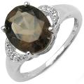 Malaika Sterling Silver Oval-cut Smoky Quartz and White Topaz Ring