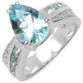 Sterling Silver Pear-cut Blue Topaz and White Topaz Ring