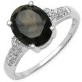 Malaika Sterling Silver Oval-cut Smokey Quartz and White Topaz Ring