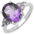 Malaika Sterling Silver Oval-cut Amethyst and Tanzanite Ring