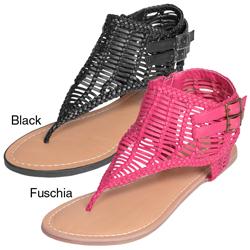 Liliana by Journee Women's 'Cesare-6' Woven Accent T-strap Sandals