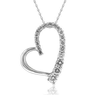 14k White Gold 1/2ct TDW Diamond Journey Heart Pendant (I-J, I1-I2)