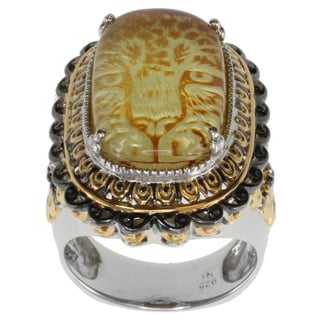 Michael Valitutti Two-tone Carved Amber and Ruby Ring