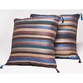 Set of Two Blue and Brown Striped Throw Pillows