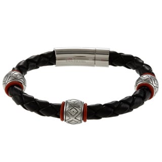 Braided Leather Stainless Steel Bead Bracelet