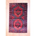Afghan Hand-knotted Balouchi Navy/ Red Wool Rug (3'7 x 5'10)