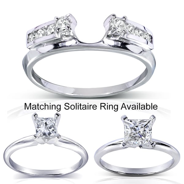 Annello 14k White Gold Round Cut Diamond Wrap or Princess Cut Solitaire