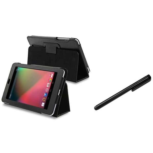 BasAcc Black Leather Case Stand/ Black Stylus for Google Nexus 7