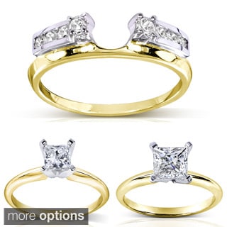 14k Two-tone Gold 1/4 to 1ct TDW Diamond Wrap or Princess-cut Solitaire Ring (H-I, I1-I2)