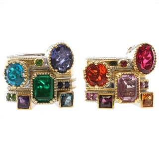 Michael Valitutti Two-tone Multi Gemstone Stackable Ring Set