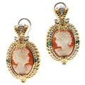Michael Valitutti Two-tone Cameo and Emerald Earrings