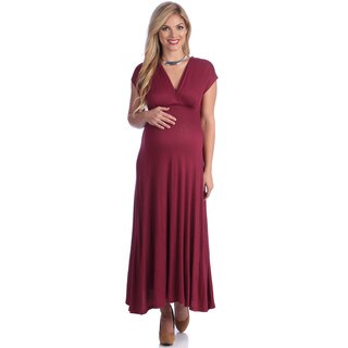 24/7 Comfort Apparel Women's Maternity Faux Wrap Maxi Dress