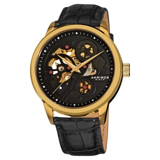 Akribos XXIV Men's Mechanical Skeleton Leather Strap Watch