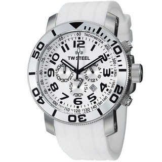 TW Steel Men's 'Grandeur Dive' White Dial White Rubber Strap Watch