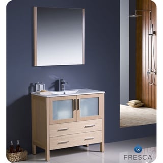 ###  Fresca Torino 36-Inch Light Oak Modern Bathroom Vanity with Vessel Sink and Faucet