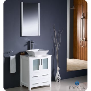 (>_<)  Fresca Torino 24-inch White Modern Bathroom Vanity with Vessel Sink