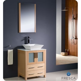 See Reviews Fresca Torino 24-inch Light Oak Modern Bathroom Vanity with Vessel Sink