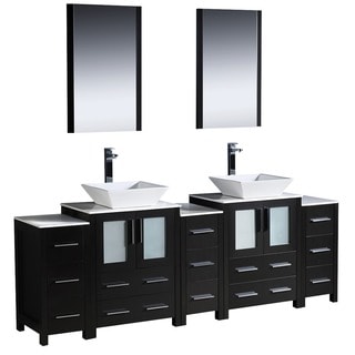 Fresca Torino 84-inch Espresso Modern Bathroom Double Vanity with 3 Side Cabinets and Vessel Sinks