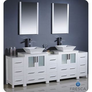 Low Price Fresca Torino 84-inch White Modern Bathroom Vanity with Double Vessel Sinks