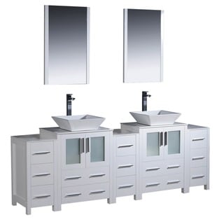 Fresca Torino 84-inch White Modern Bathroom Vanity with Double Vessel Sinks