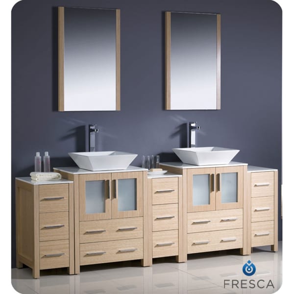 Fresca Torino 84-inch Light Oak Modern Bathroom Double Vanity with Side