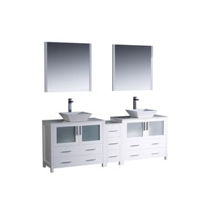 Fresca Torino 84-inch White Modern Double Sink Bathroom Vanity w/ Side Cabinet & Vessel Sinks