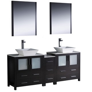 Fresca Torino 72-inch Espresso Modern Double Sink Bathroom Vanity with Side Cabinet and Vessel Sinks
