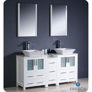 (^_-) Fresca White 60-Inch Double-Sink Ceramic Bathroom Vanity