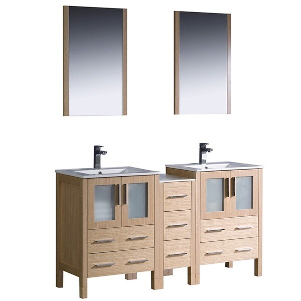 Fresca Light Oak DoubleSink Bathroom Vanity with Frosted Glass Panels