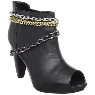 Fahrenheit Women's 'Luga-02' Black Faux Leather Peep-toe Booties