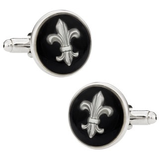 Cuff Daddy Silvertone Black Fleur de Lis Cuff Links