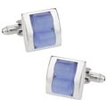 Cuff Daddy Silvertone Blue Fiber Optic Glass Cuff Links