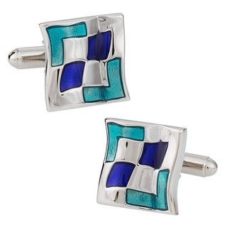 Cuff Daddy Silvertone Wavy Blue Cuff Links