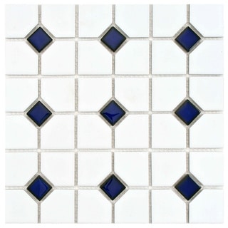 See Reviews Somertile 11.5x11.5-inch Cambridge Matte White with Cobalt Dot Porcelain Tiles (Set of 10)