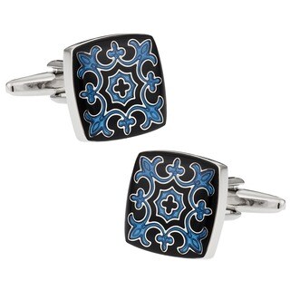 Cuff Daddy Silvertone Fleur de Lis Enamel Cuff Links