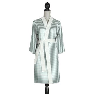 Women's Organic Cotton White and Teal Stripe Robe