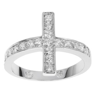 Tressa Sterling Silver Cubic Zirconia Holy Sideways Cross Ring