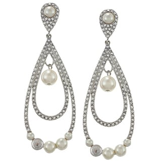 ABS by Allen Schwartz Silvertone Faux Pearl CZ Art Deco Chandelier Fashion Earrings