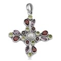 Multi Colored Gemstones Sterling Silver Floral Pendant (India)